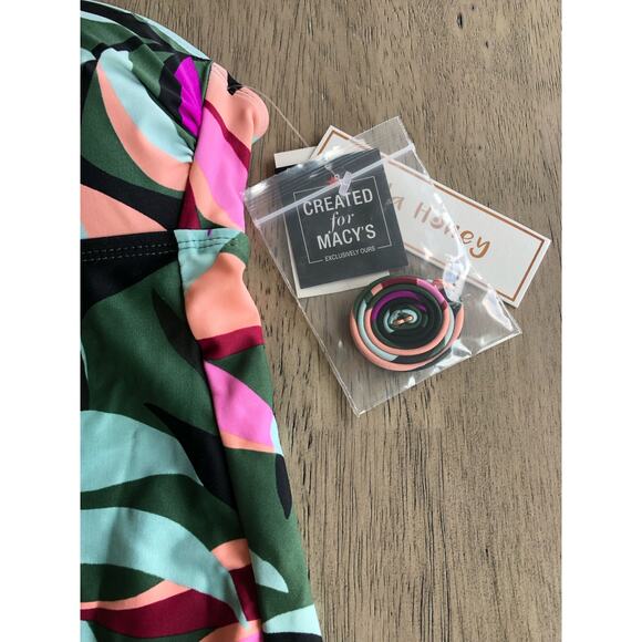 Hula Honey Olive Tropics Print Convertible Tankini - M - Picture 7 of 7